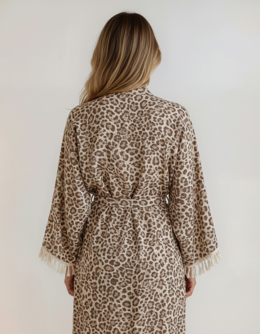 Calista Handwoven Cotton Leopard Jacquard Kimono Robe
