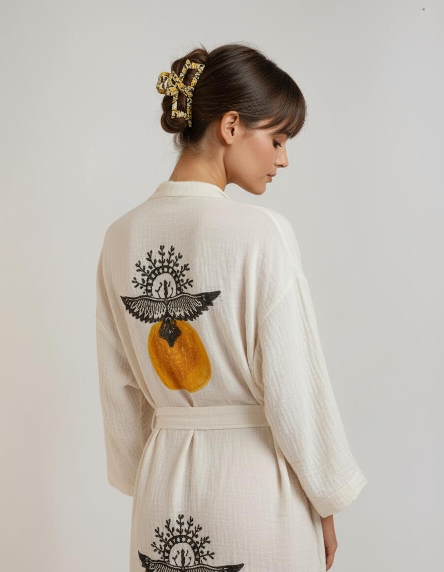 Sol Natural Sun and Eagle Handmade Cotton Kimono Robe