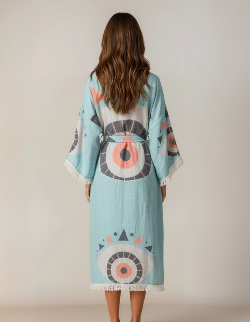 Ciela Blue Eye Handwoven Cotton Jacquard Kimono Robe
