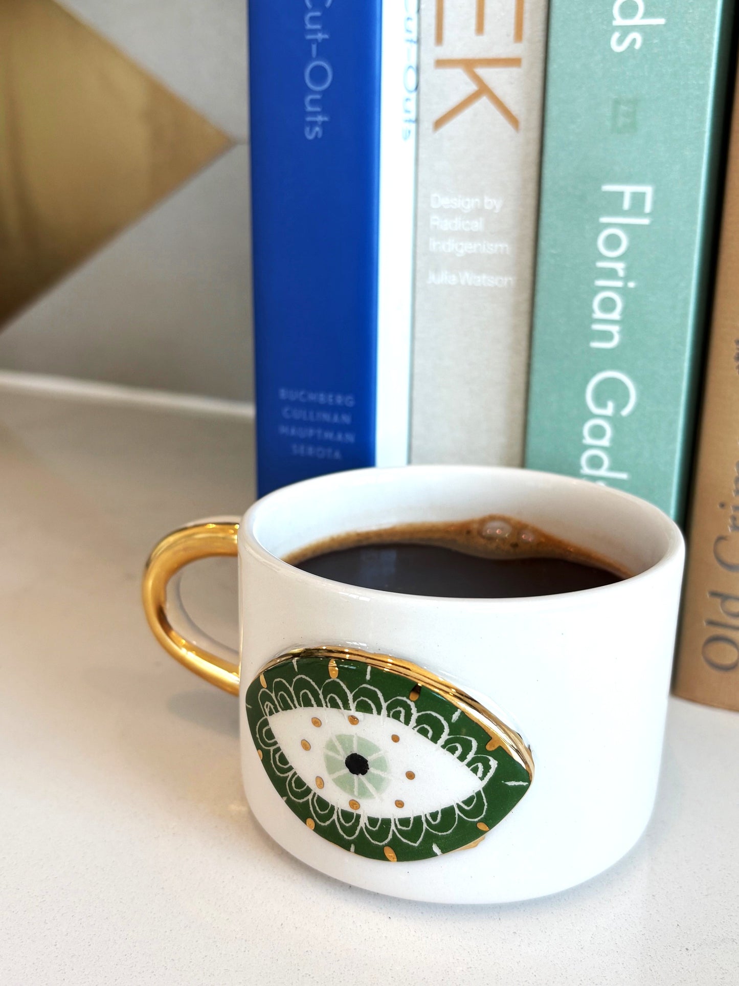 Green Evil Eye 24K Gold Handmade Ceramic Coffee & Tea Mug