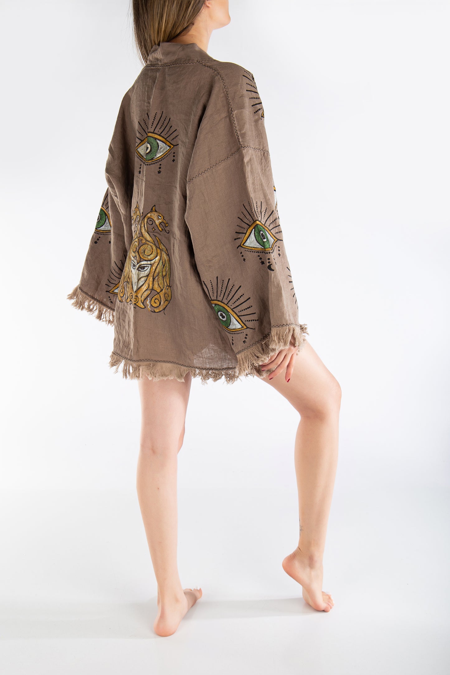 Gaia Linen Brown Short Evil Eye Jacket