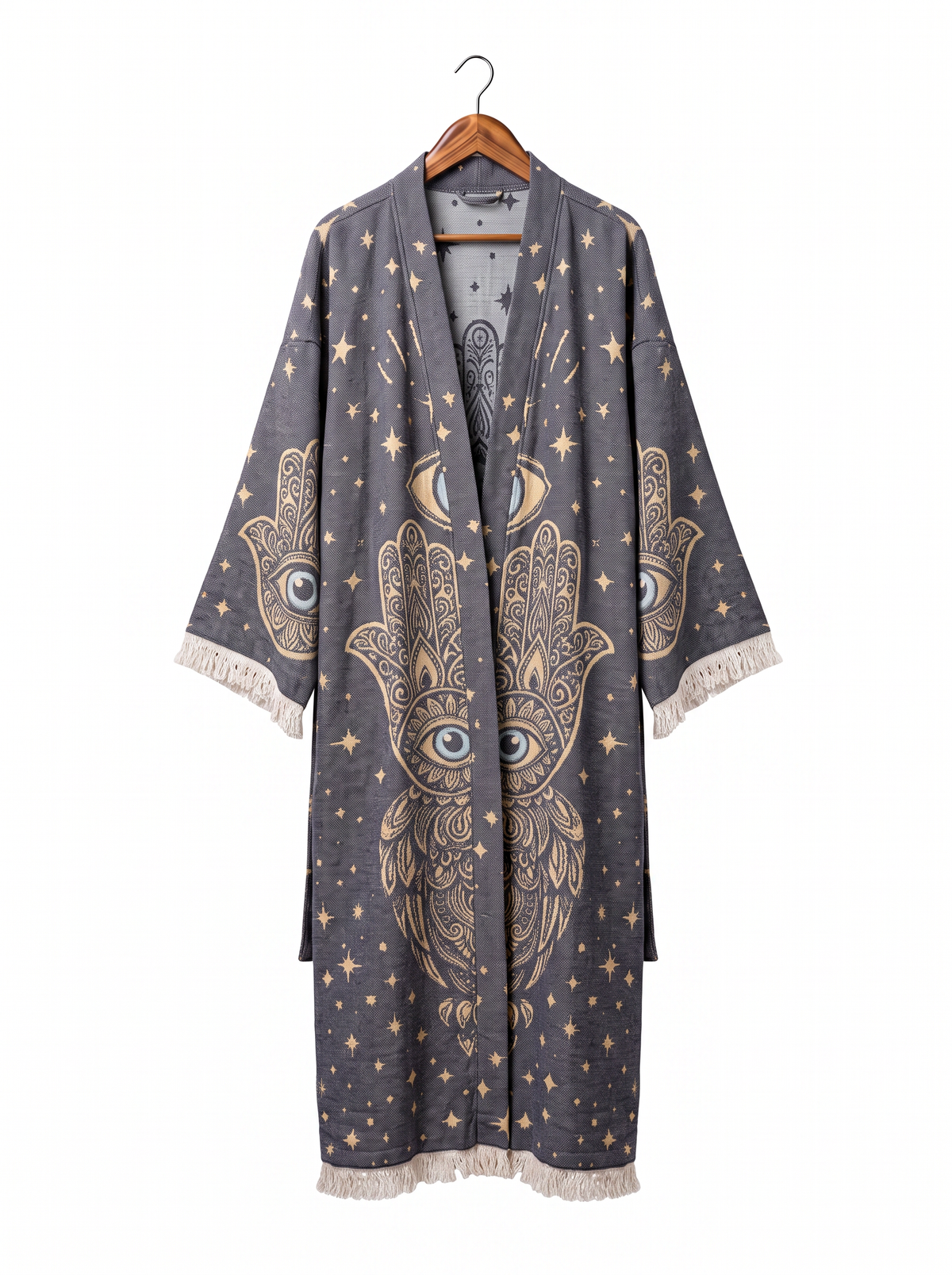 Nyra Handwoven Jacquard Printed Fringed Festival Robe