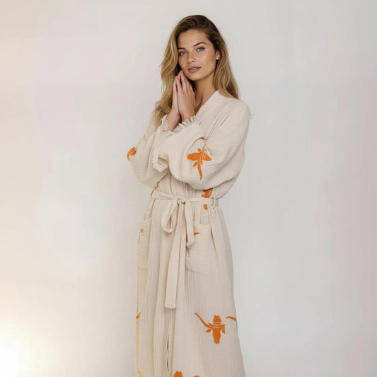 Texas Steer Hand Block Printed Kimono