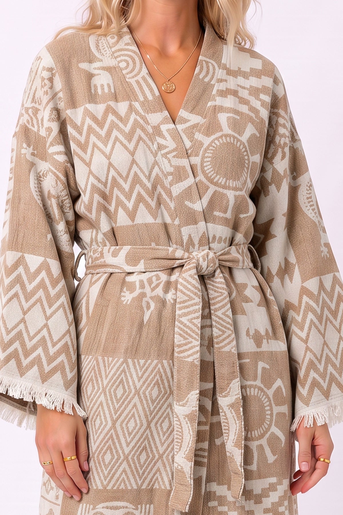Fiora Premium Turkish Cotton Bath Robe - Beige