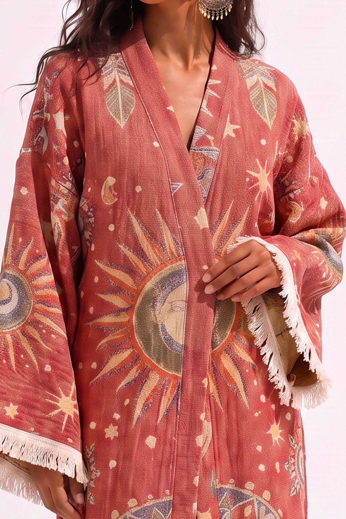 Nala Handwoven Jacquard Festival Robe - Red