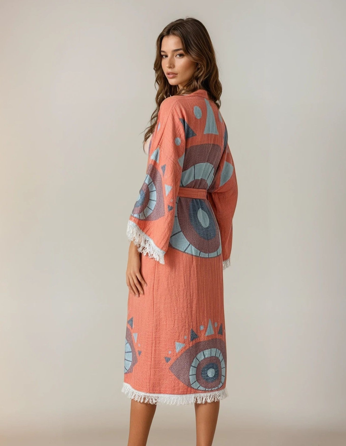 Ciela Orange Eye Handwoven Cotton Jacquard Kimono Robe