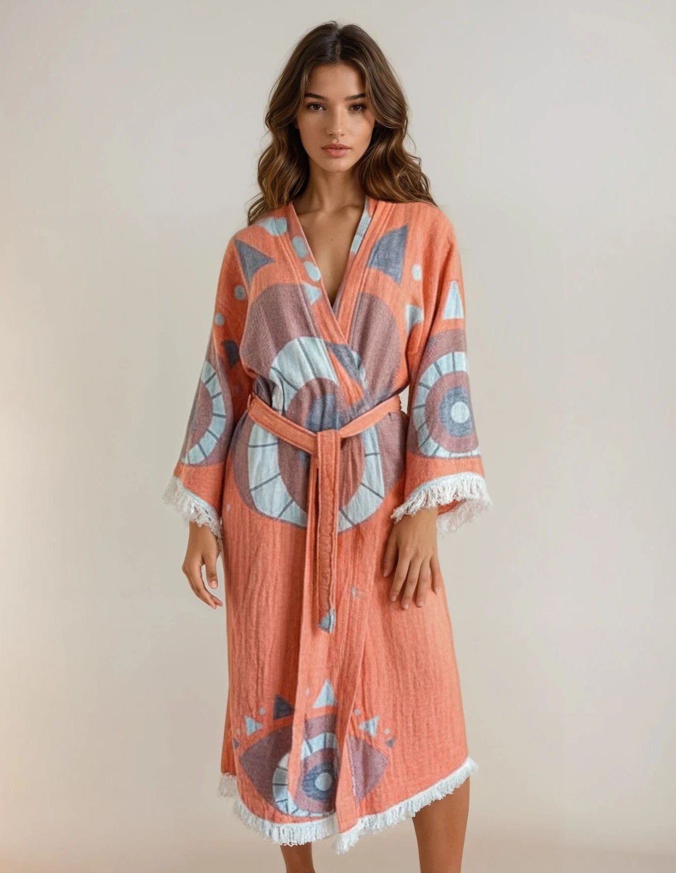 Ciela Orange Eye Handwoven Cotton Jacquard Kimono Robe
