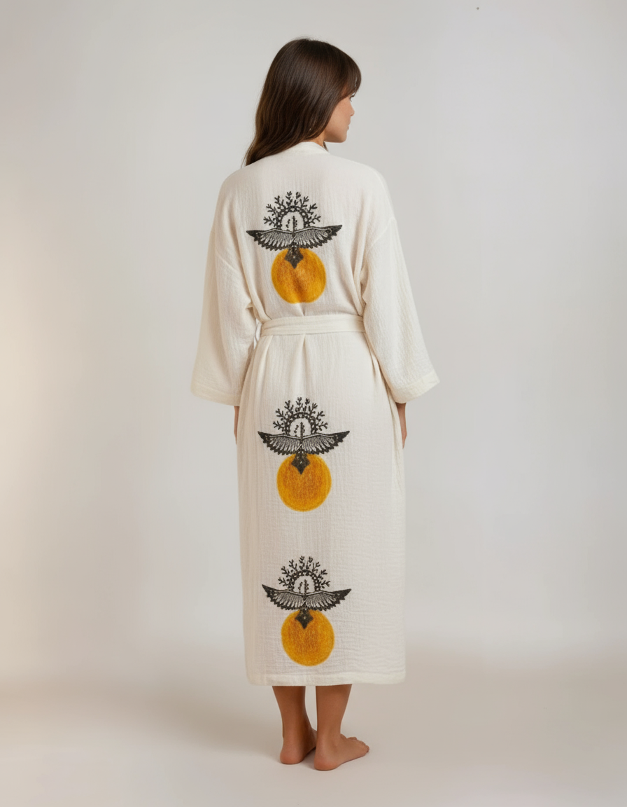 Sol Natural Sun and Eagle Handmade Cotton Kimono Robe