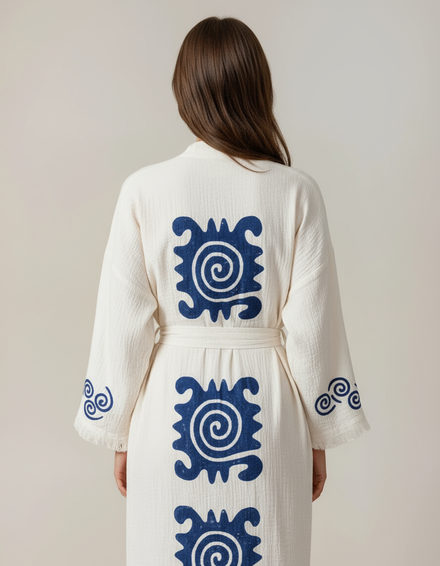 Blue Spirit Indigo Pattern Handmade Cotton Kimono Robe
