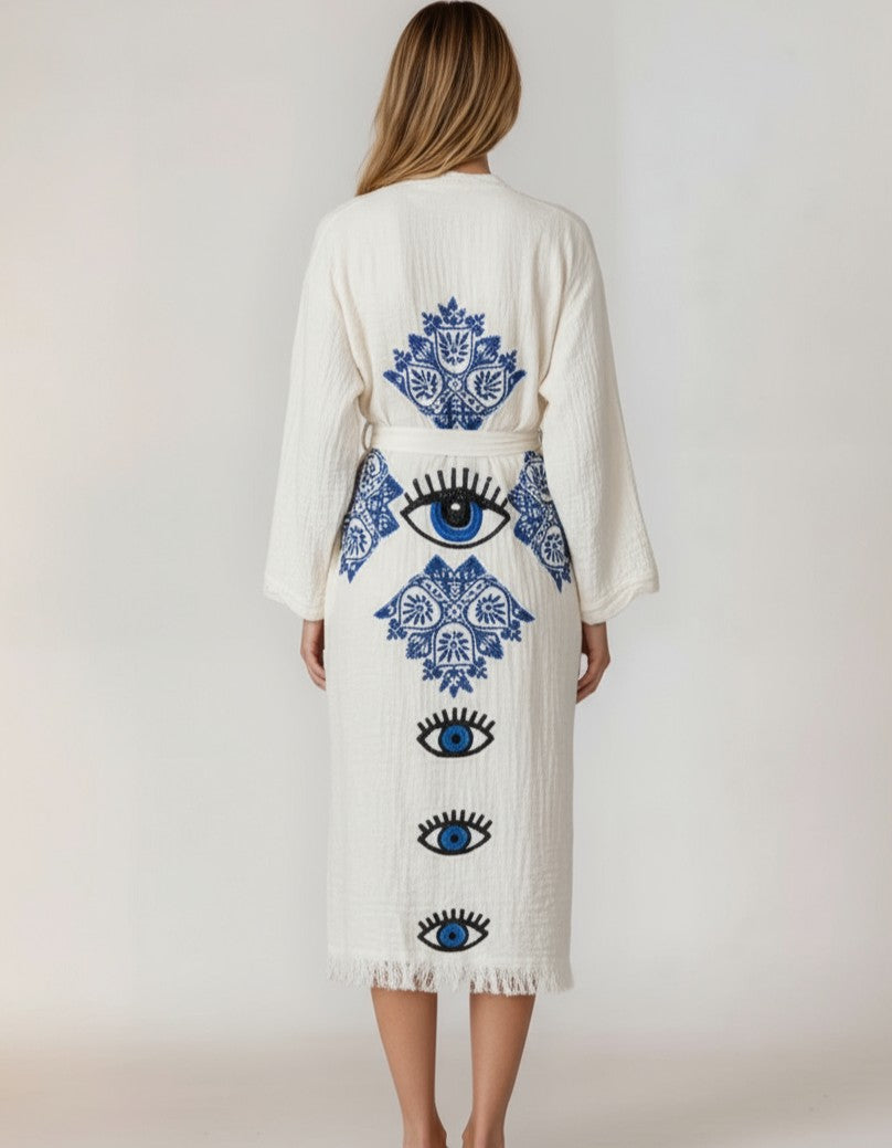 Iris Mandala Handmade Cotton Evil Eye Kimono Robe