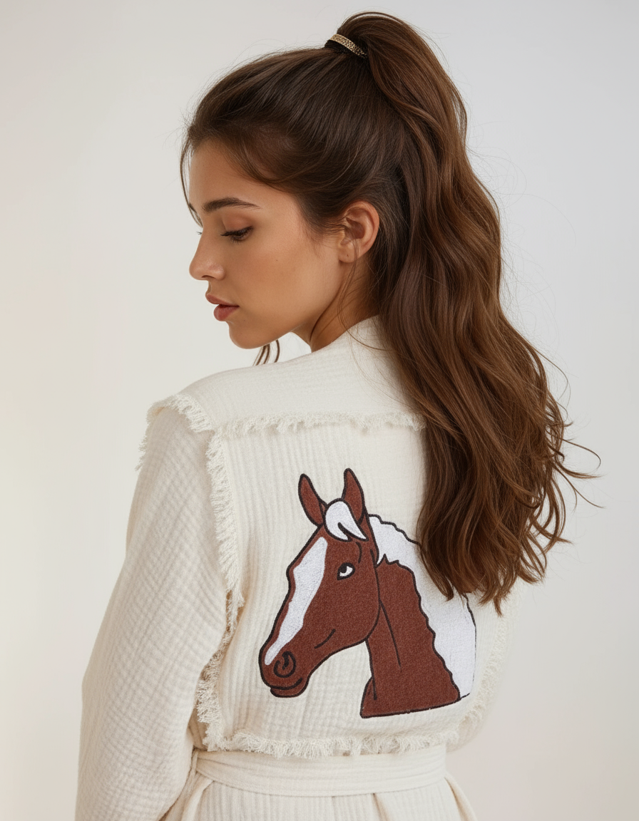 Texas Horse Pattern Handmade Cotton Kimono Robe
