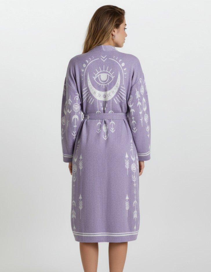 Luna Purple Moon & Eye Handwoven Cotton Jacquard Kimono Robe
