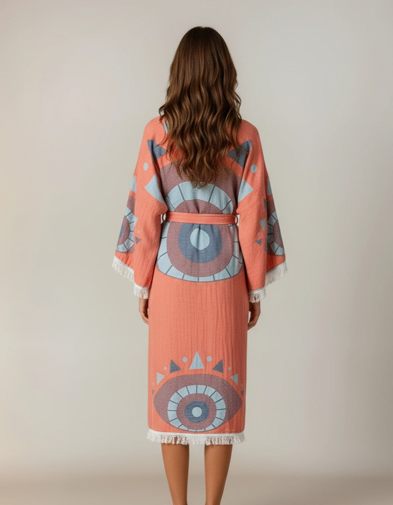 Ciela Orange Eye Handwoven Cotton Jacquard Kimono Robe
