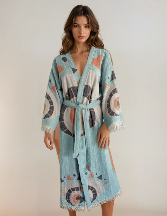Ciela Blue Eye Handwoven Cotton Jacquard Kimono Robe