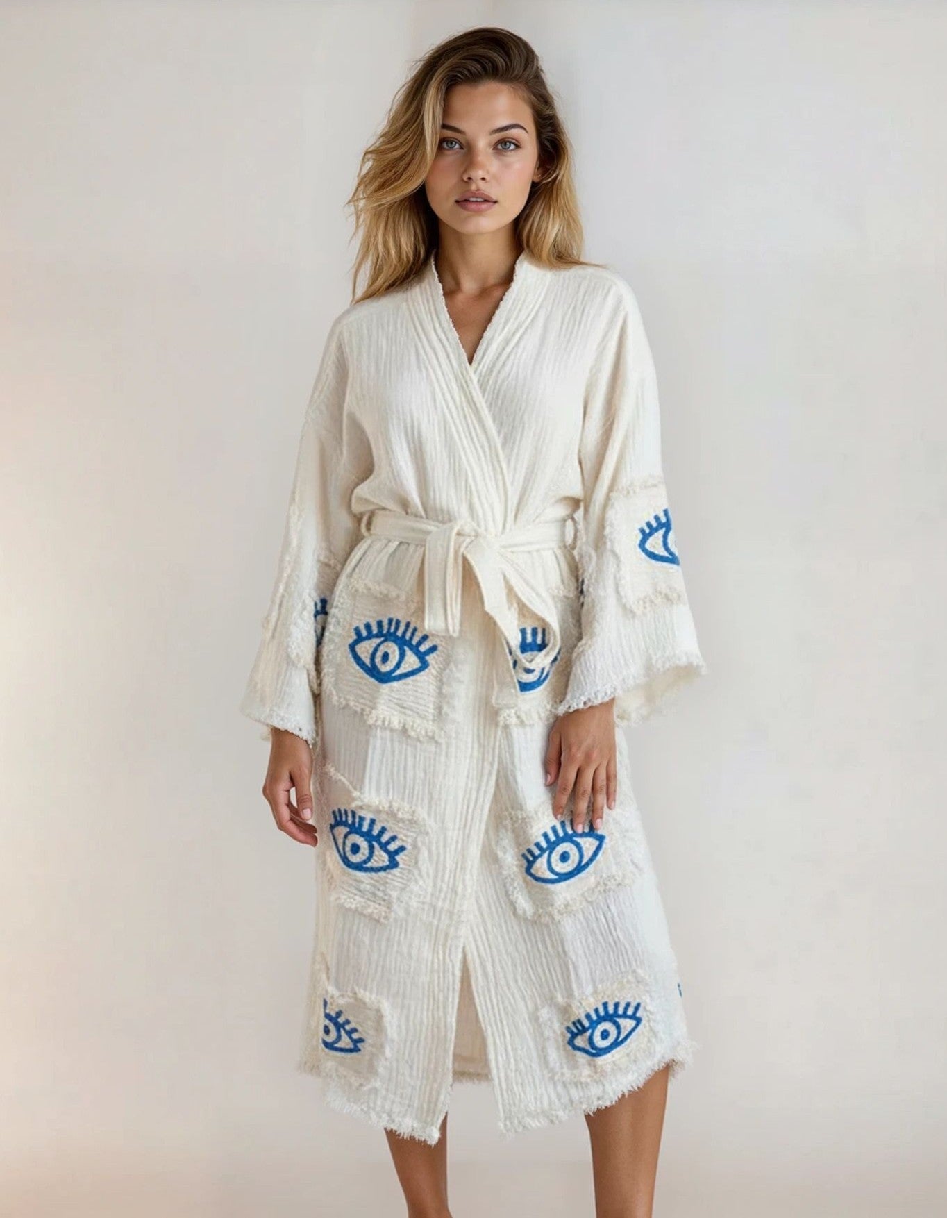 Arva Handmade Cotton Evil Eye Kimono Robe