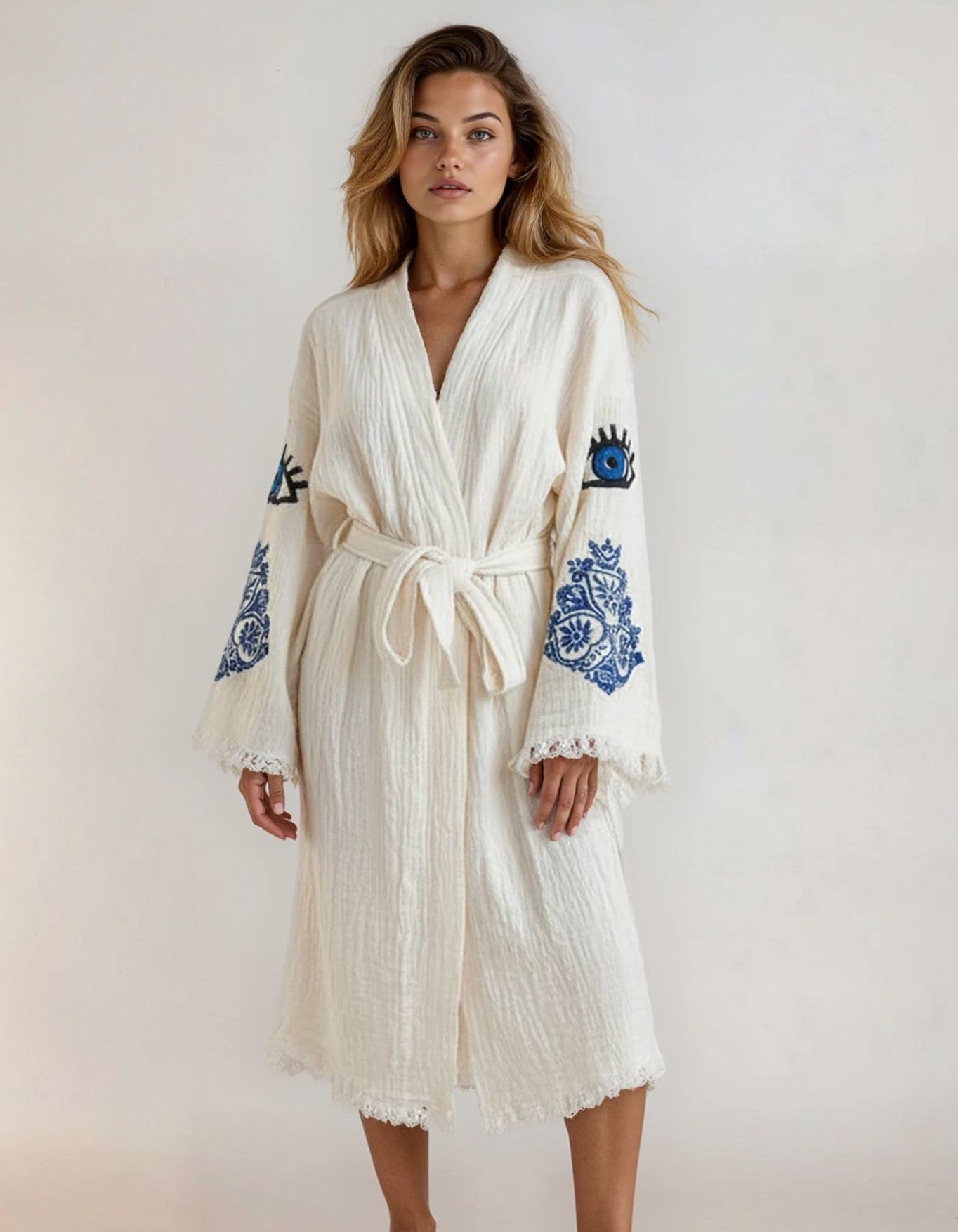 Iris Mandala Handmade Cotton Evil Eye Kimono Robe