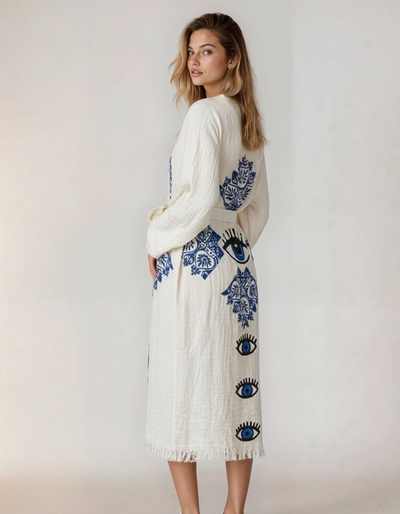 Iris Mandala Handmade Cotton Evil Eye Kimono Robe