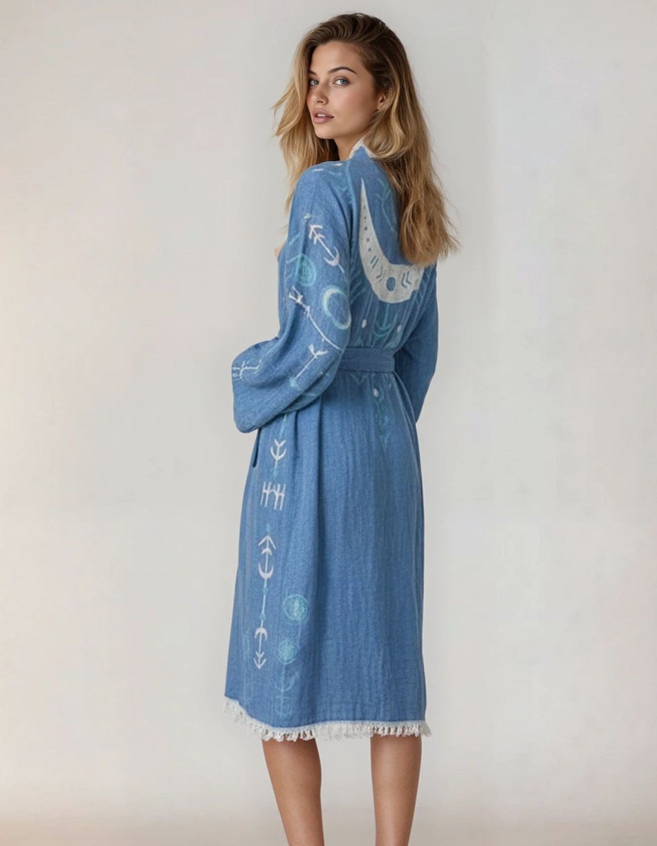 Luna Blue Moon & Eye Handwoven Cotton Jacquard Kimono Robe