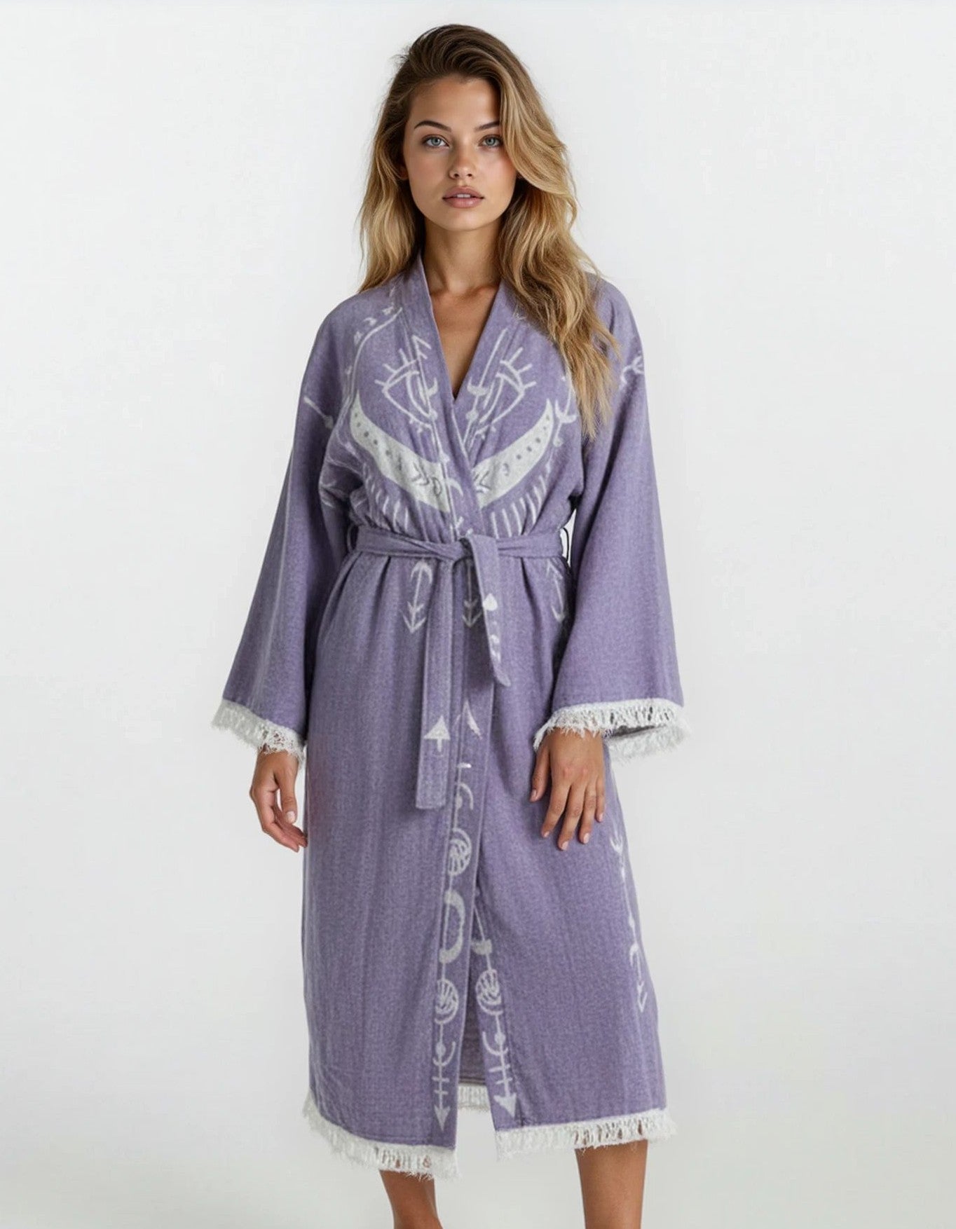 Luna Purple Moon & Eye Handwoven Cotton Jacquard Kimono Robe