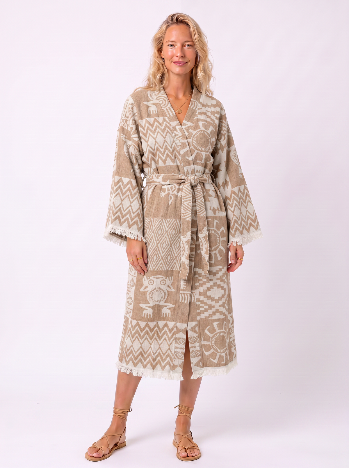 Fiora Premium Turkish Cotton Bath Robe - Beige