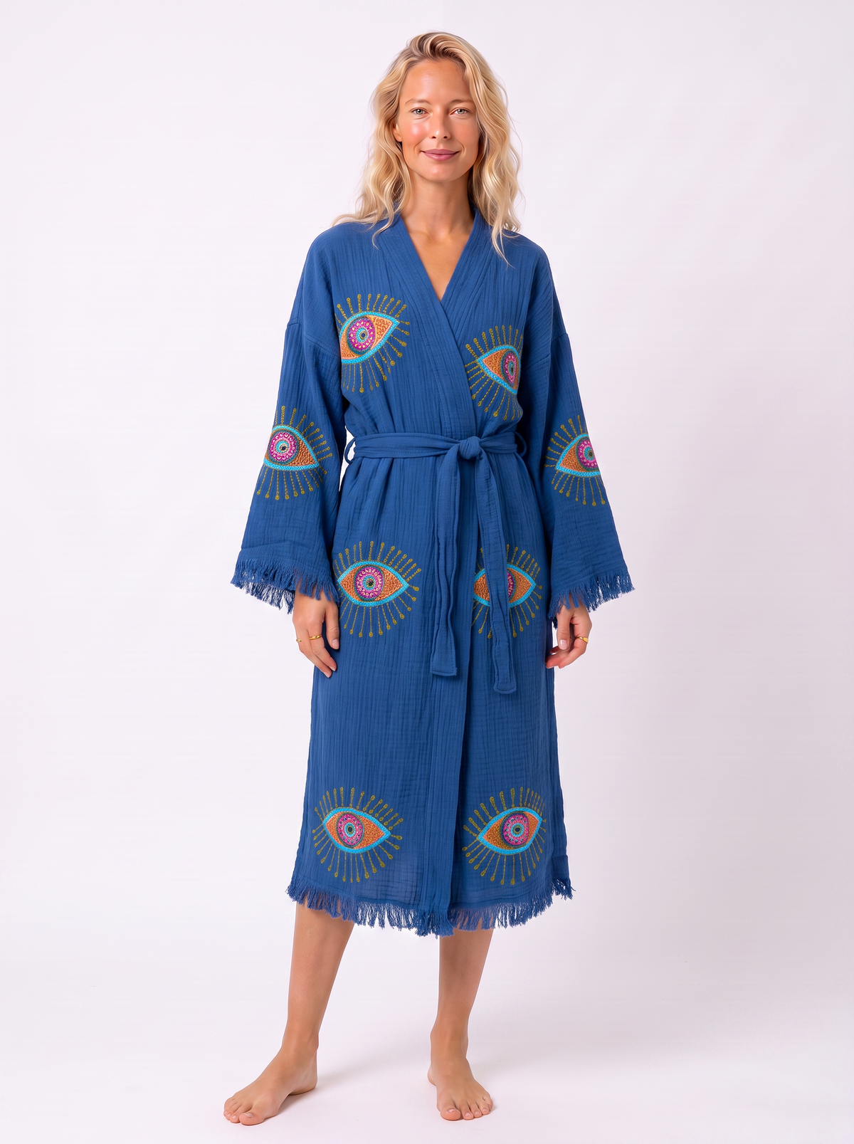 Aria Handmade Muslin Beach Cover-Up Robe – Navy Blue