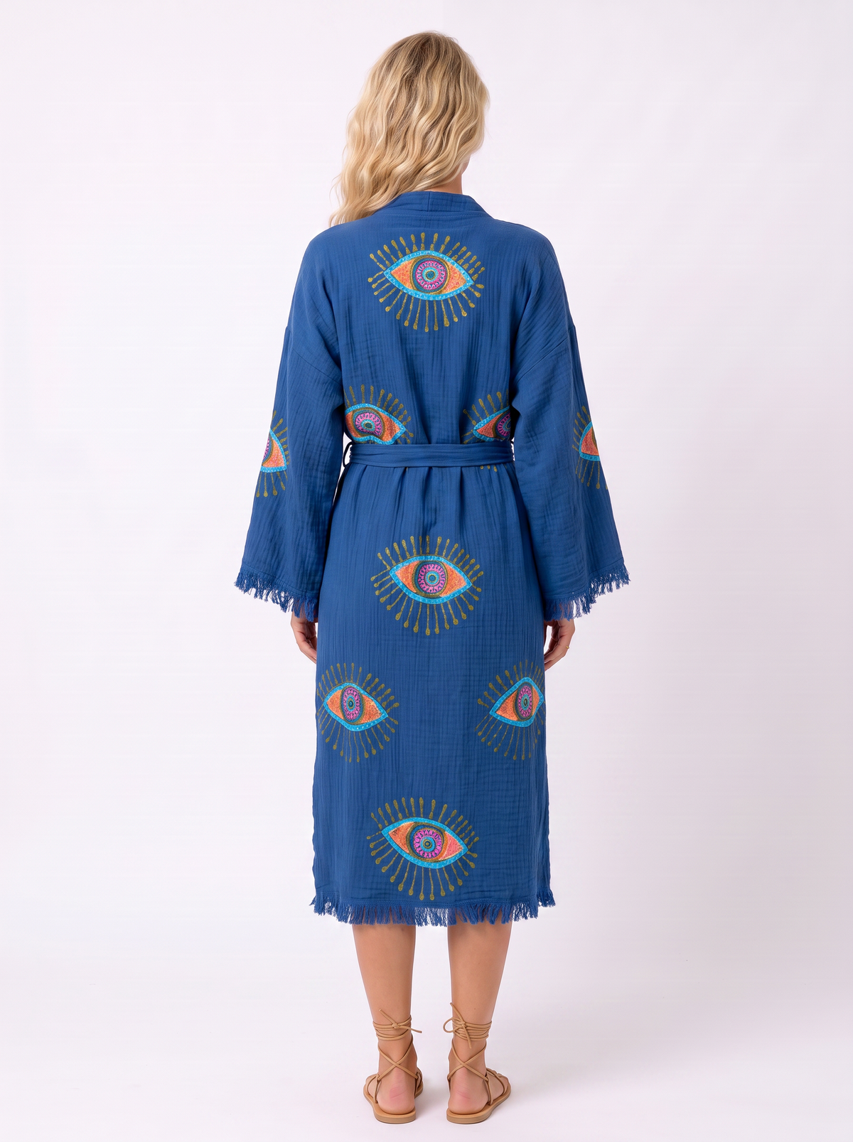 Aria Handmade Muslin Beach Cover-Up Robe – Navy Blue