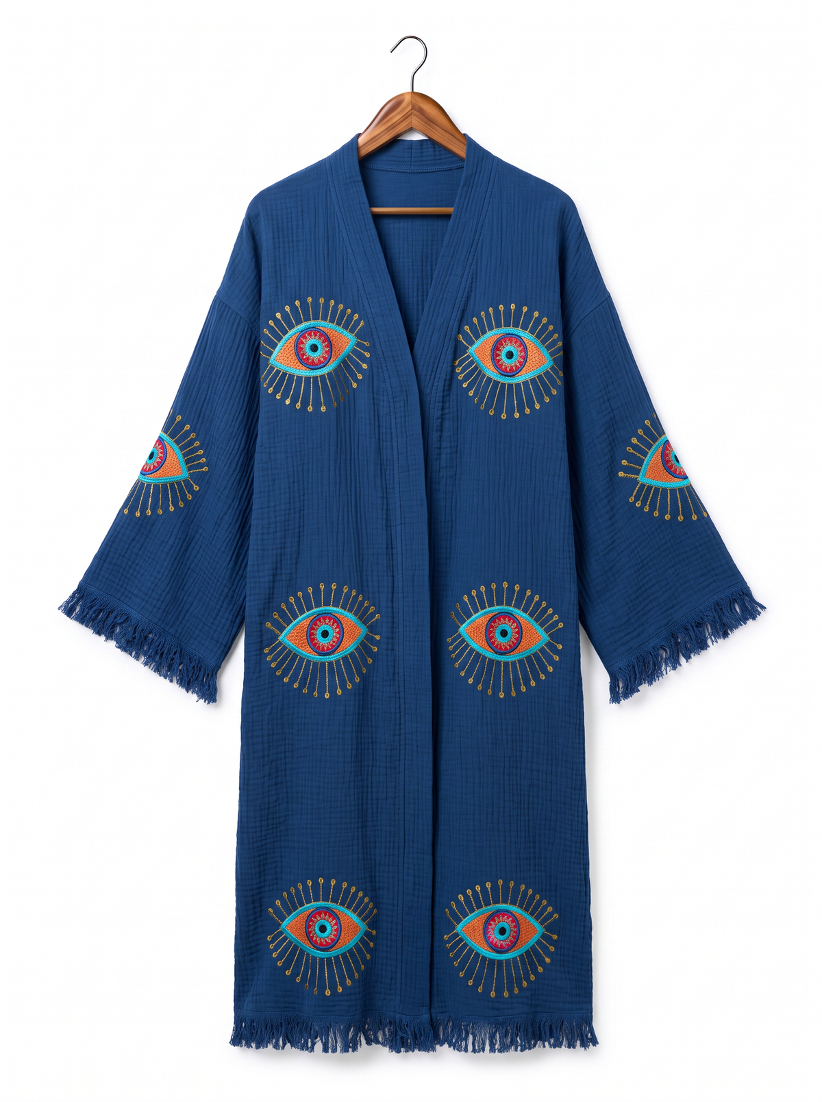 Aria Handmade Muslin Beach Cover-Up Robe – Navy Blue