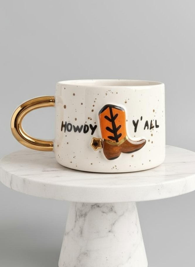 Texas Cowboy Boot 24K Gold Handmade Ceramic Coffee & Tea Mug