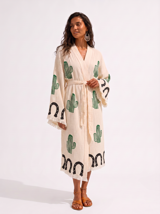 Sierra Cowgirl Printed Fringed  Festival Robe