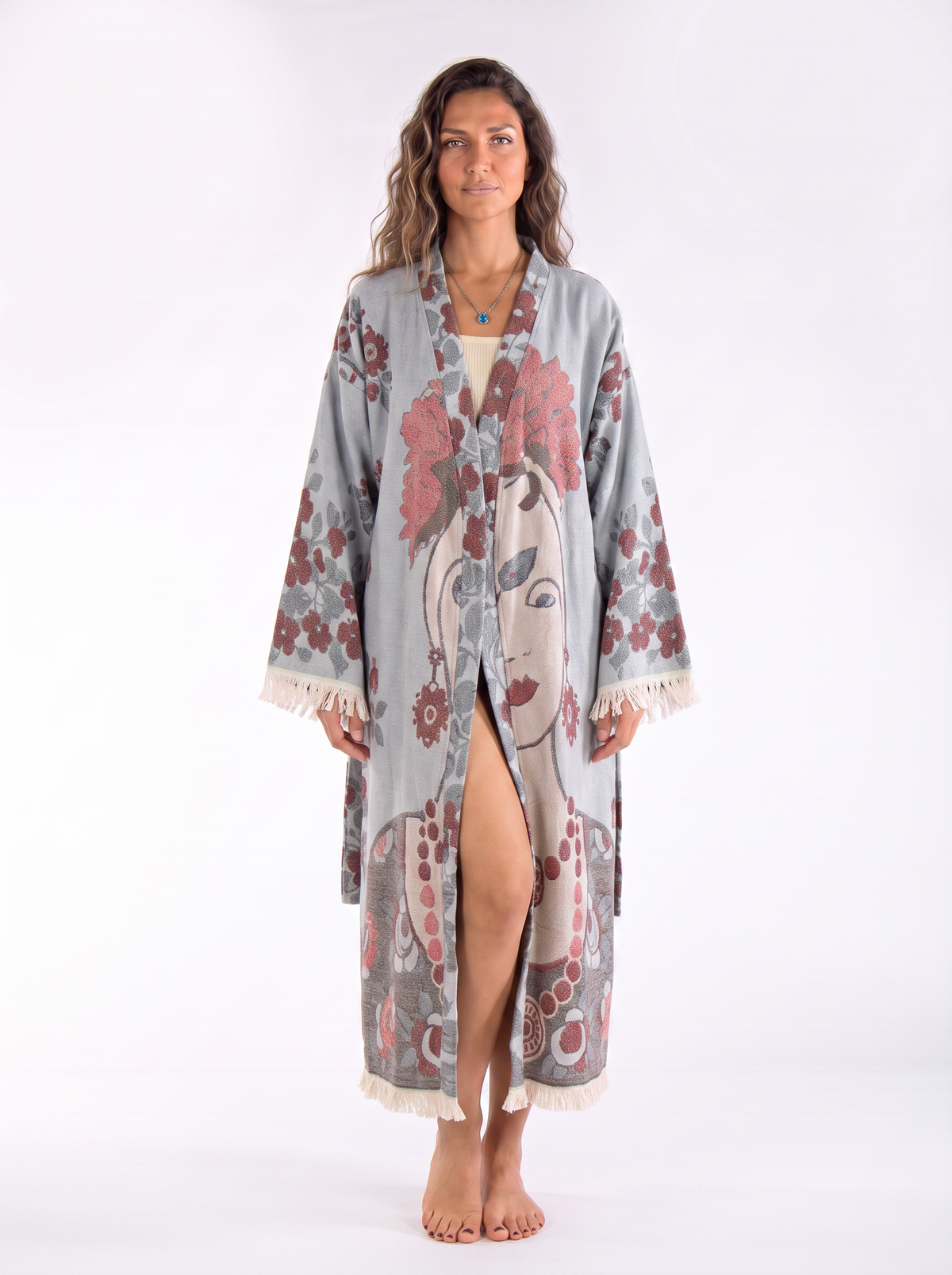Paloma Handwoven Jacquard Printed Fringed Festival Robe