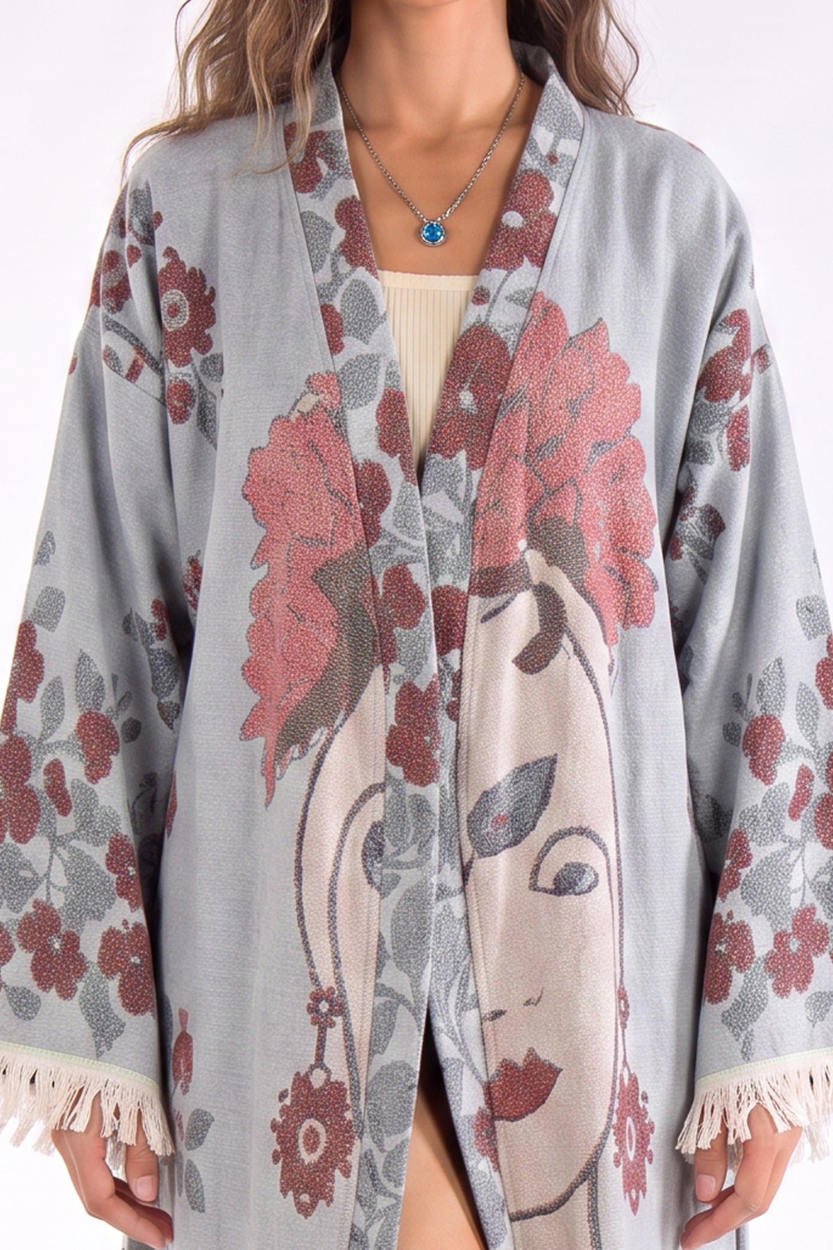 Paloma Handwoven Jacquard Printed Fringed Festival Robe