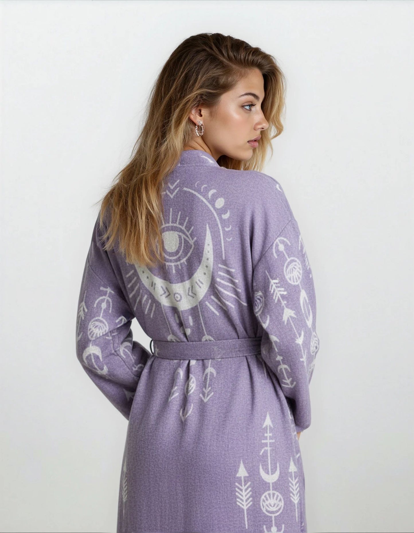 Luna Purple Moon & Eye Handwoven Cotton Jacquard Kimono Robe