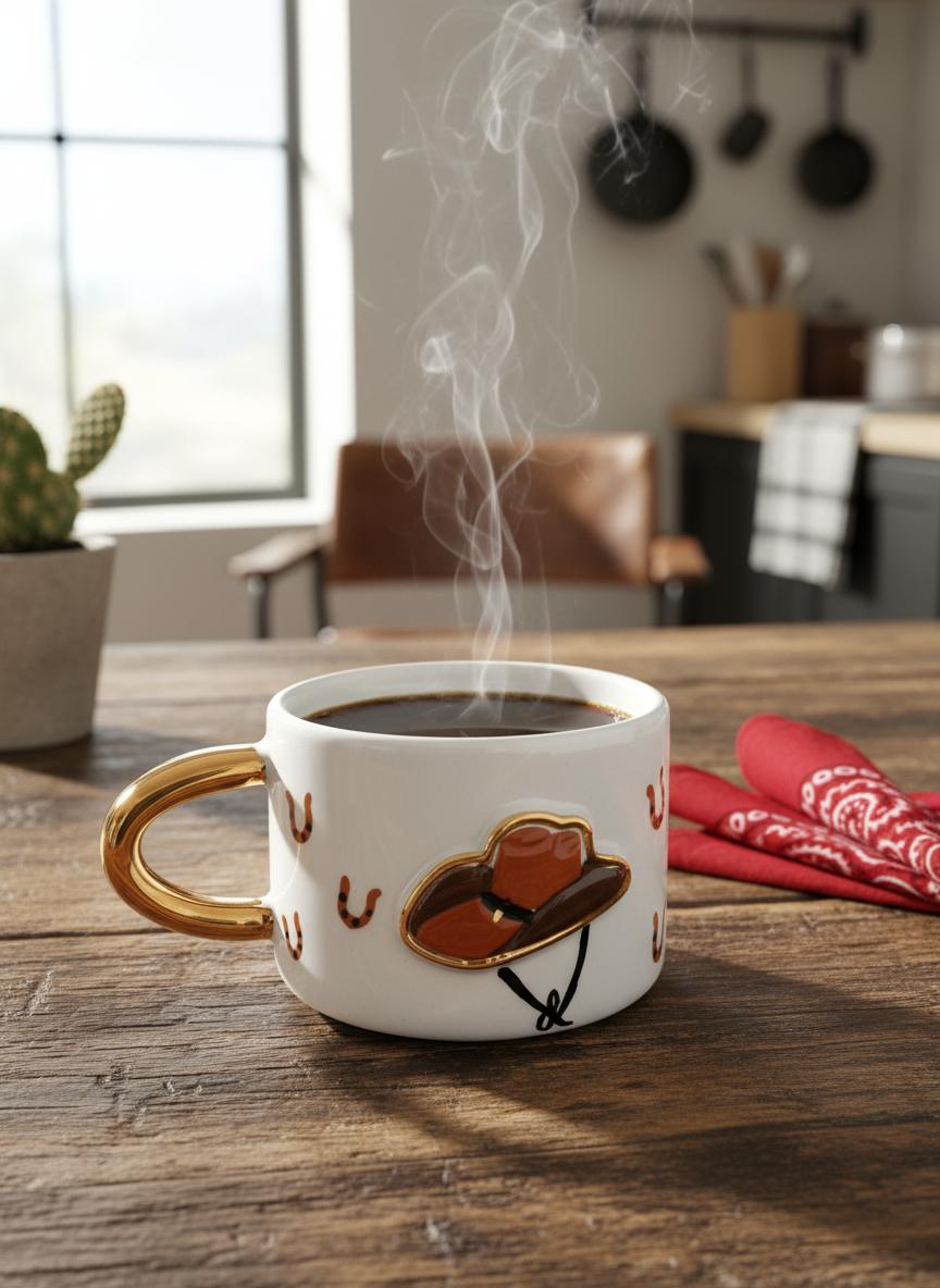 Cowboy Hat 24K Gold Handmade Ceramic Coffee & Tea Mug