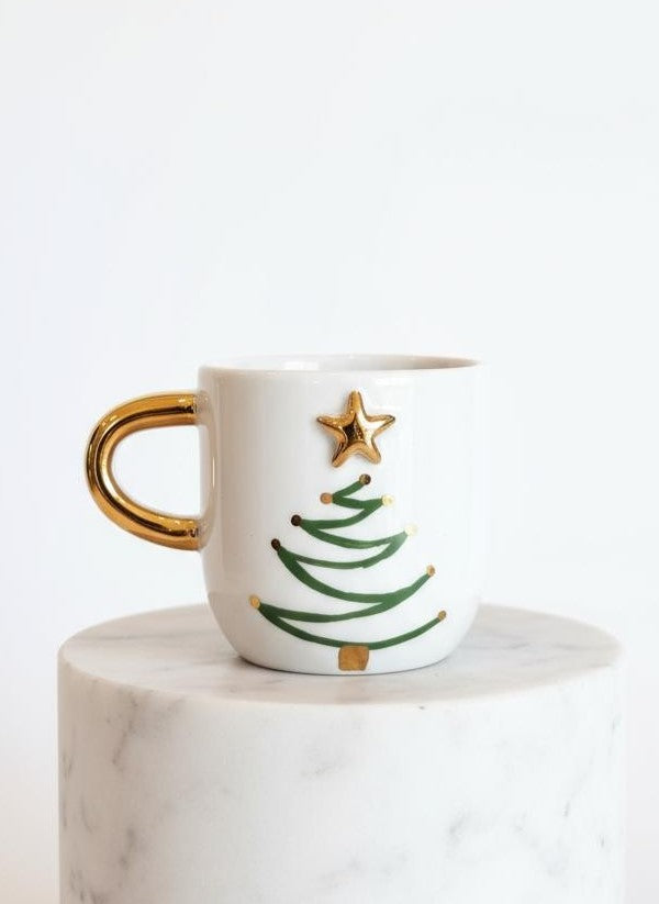 Holiday Tree 24K Gold Handmade Ceramic Coffee & Tea Mug