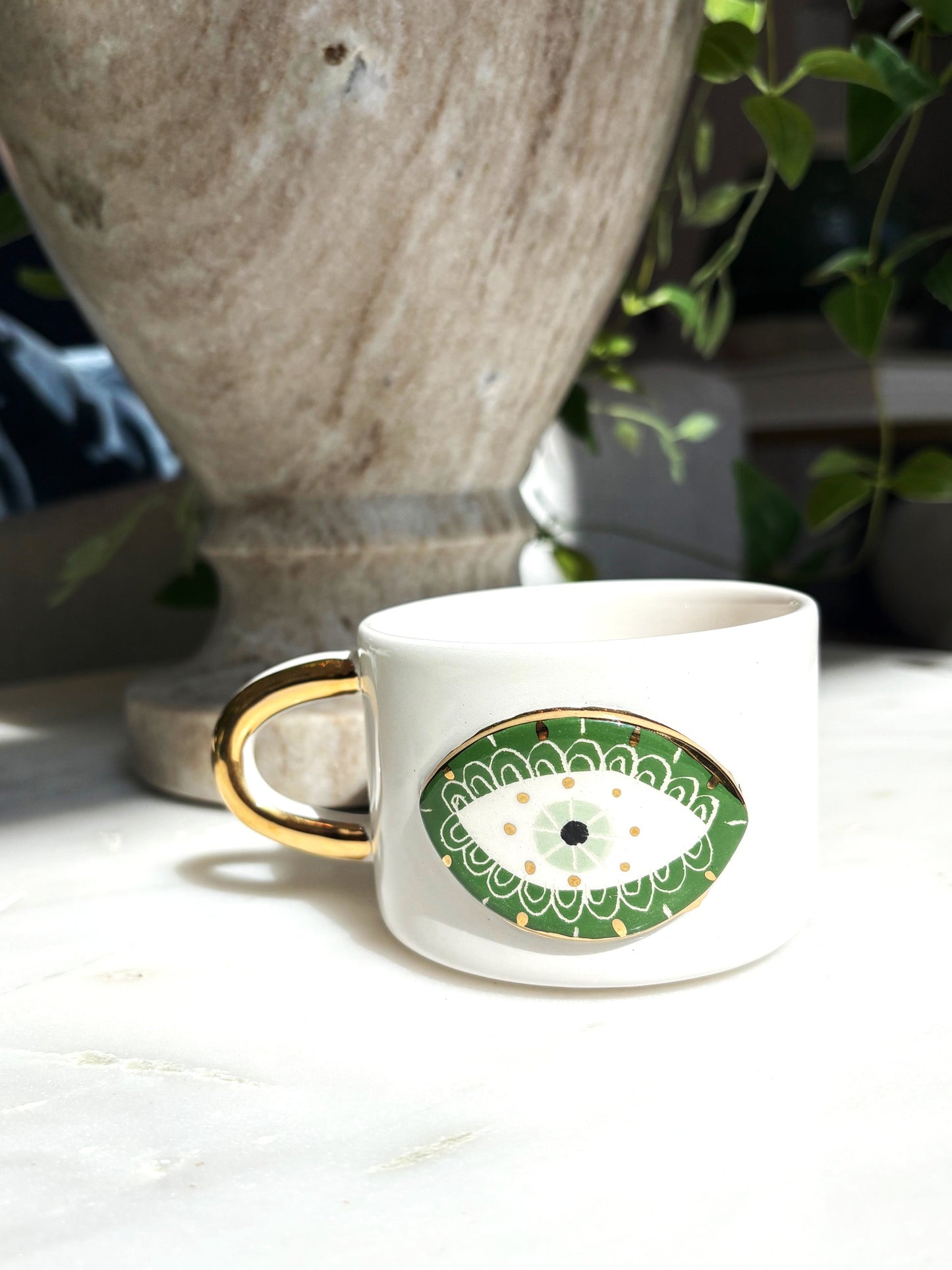 Green Evil Eye 24K Gold Handmade Ceramic Coffee & Tea Mug