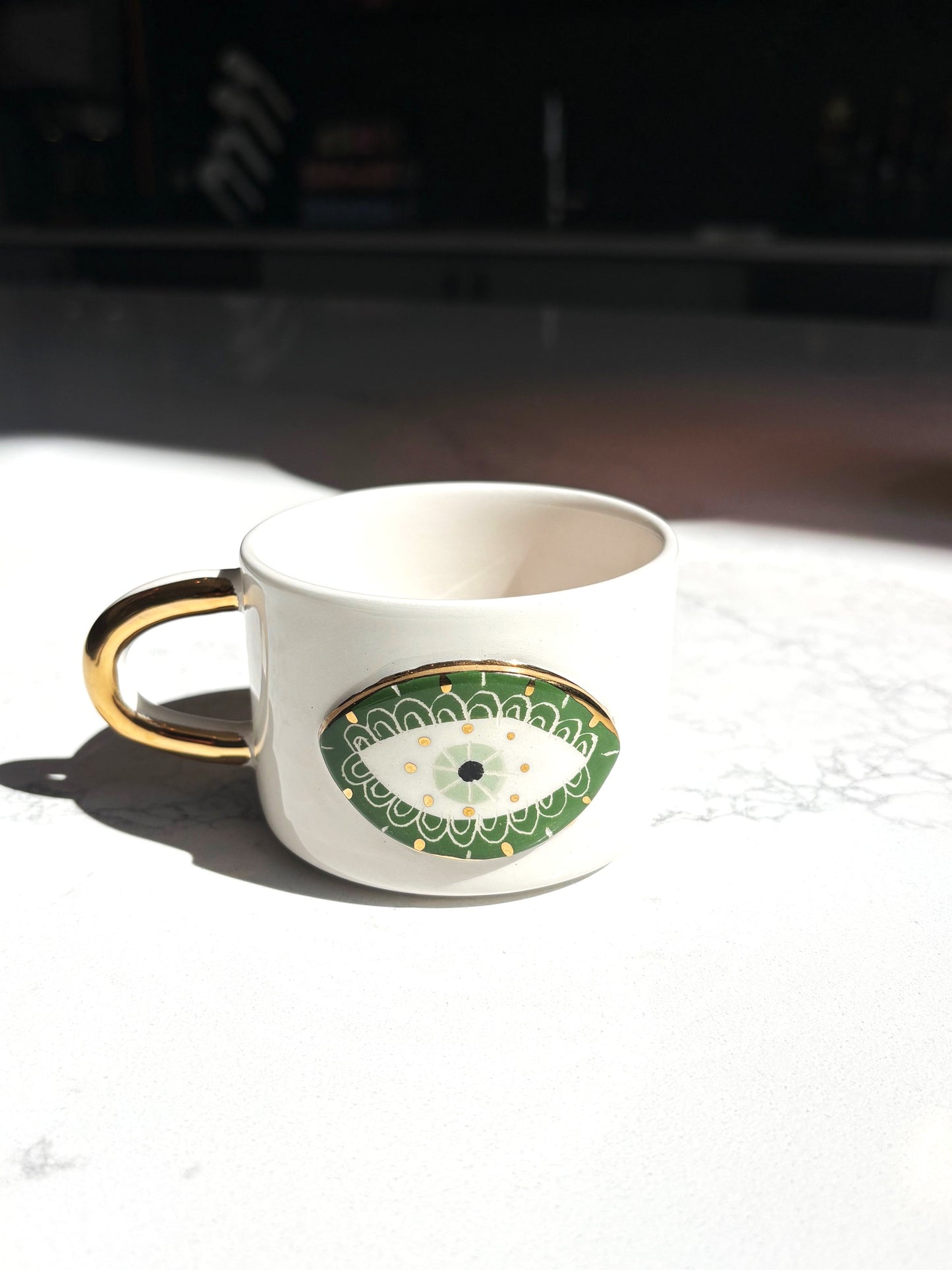 Green Evil Eye 24K Gold Handmade Ceramic Coffee & Tea Mug