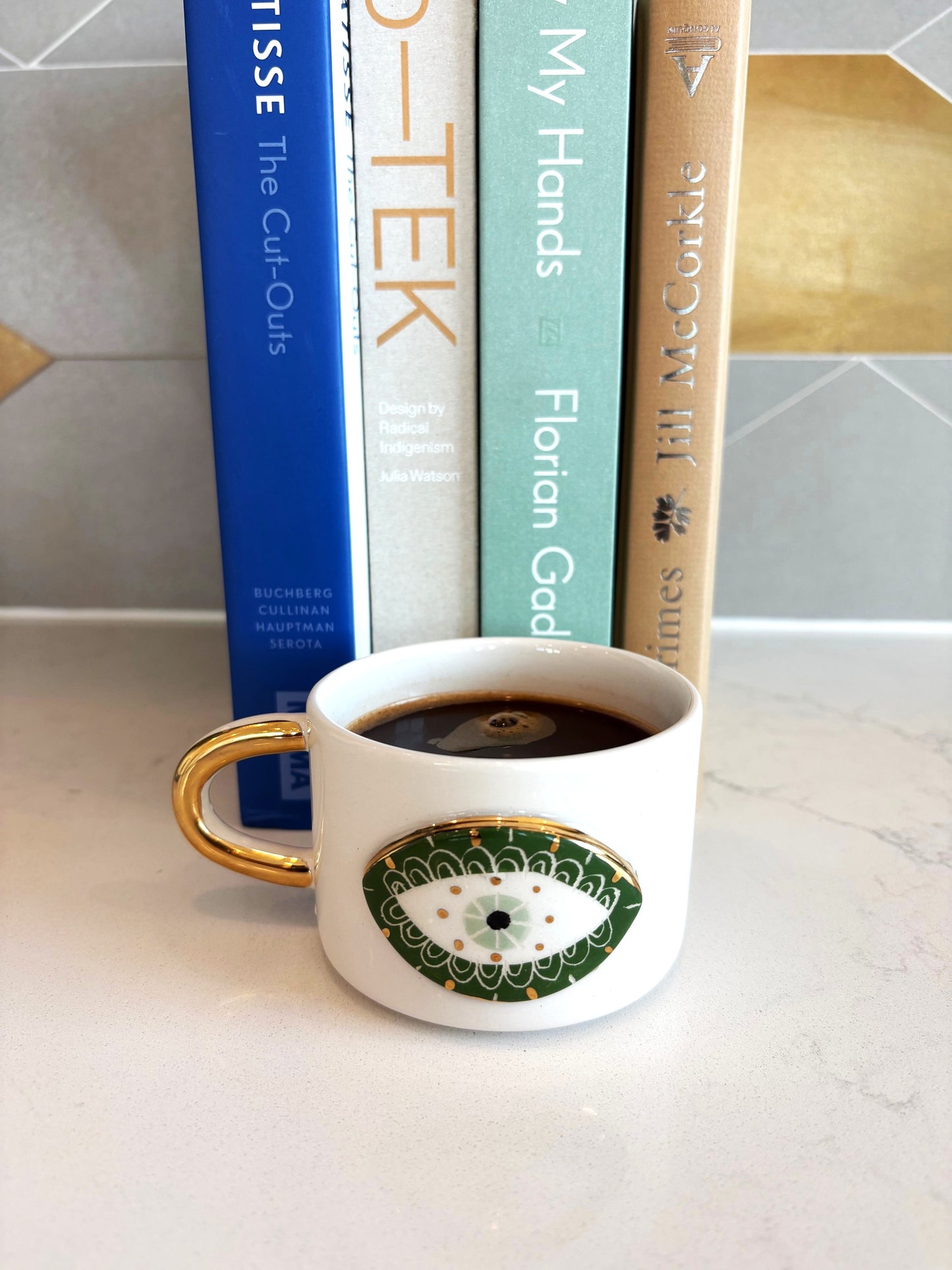 Green Evil Eye 24K Gold Handmade Ceramic Coffee & Tea Mug