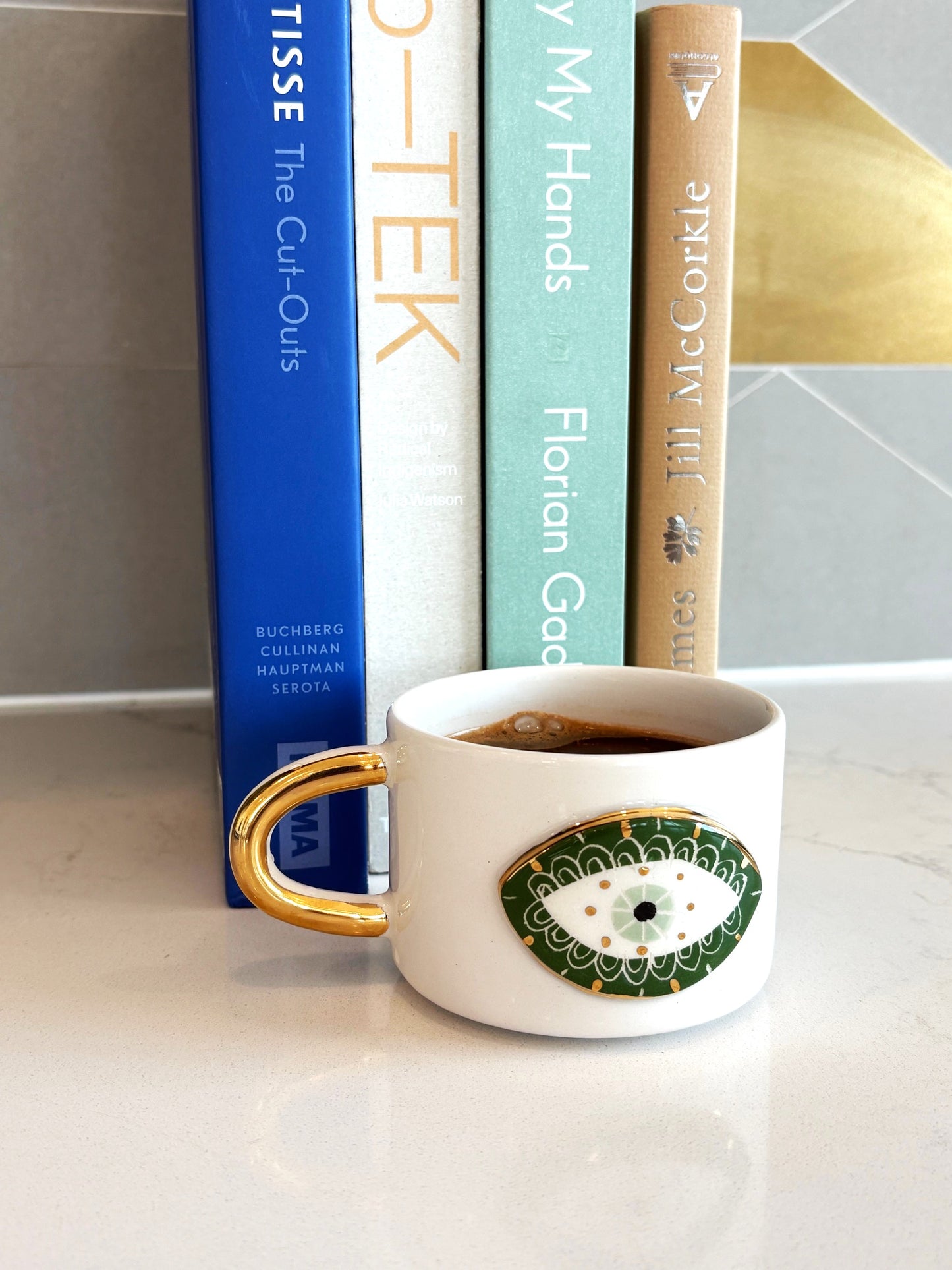 Green Evil Eye 24K Gold Handmade Ceramic Coffee & Tea Mug