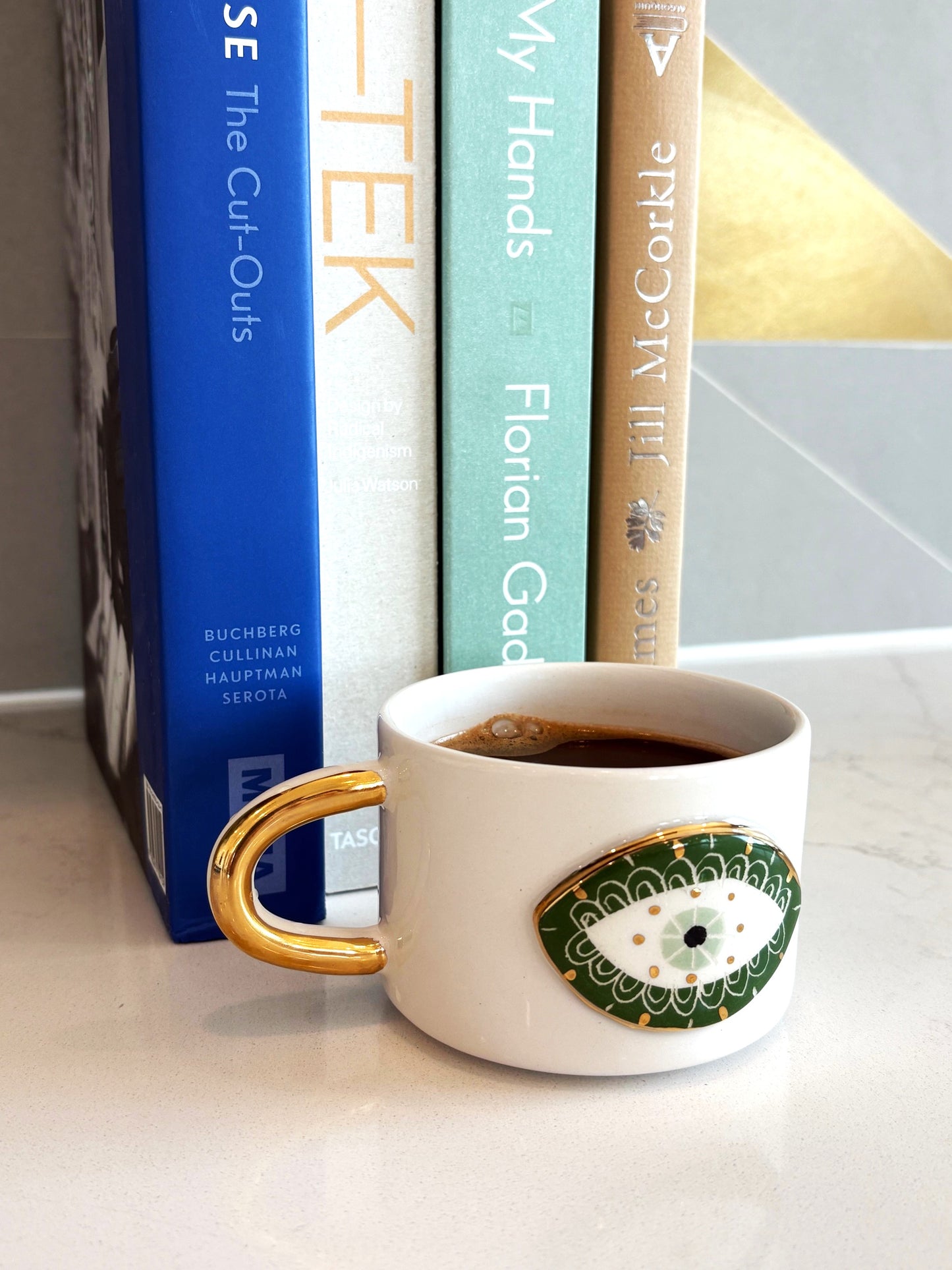 Green Evil Eye 24K Gold Handmade Ceramic Coffee & Tea Mug