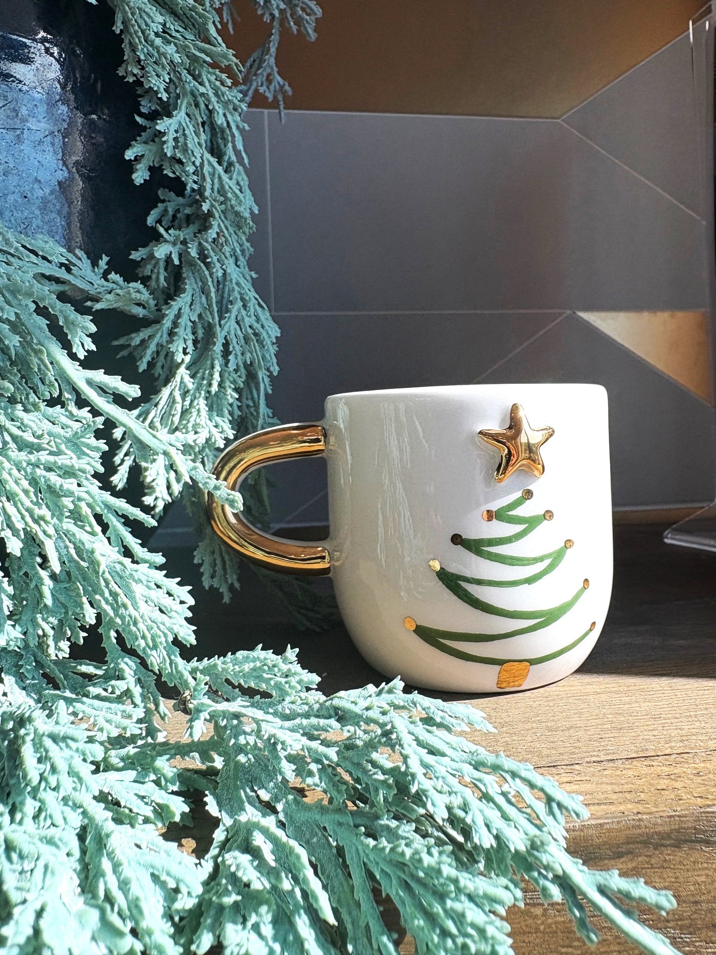 Holiday Tree 24K Gold Handmade Ceramic Coffee & Tea Mug