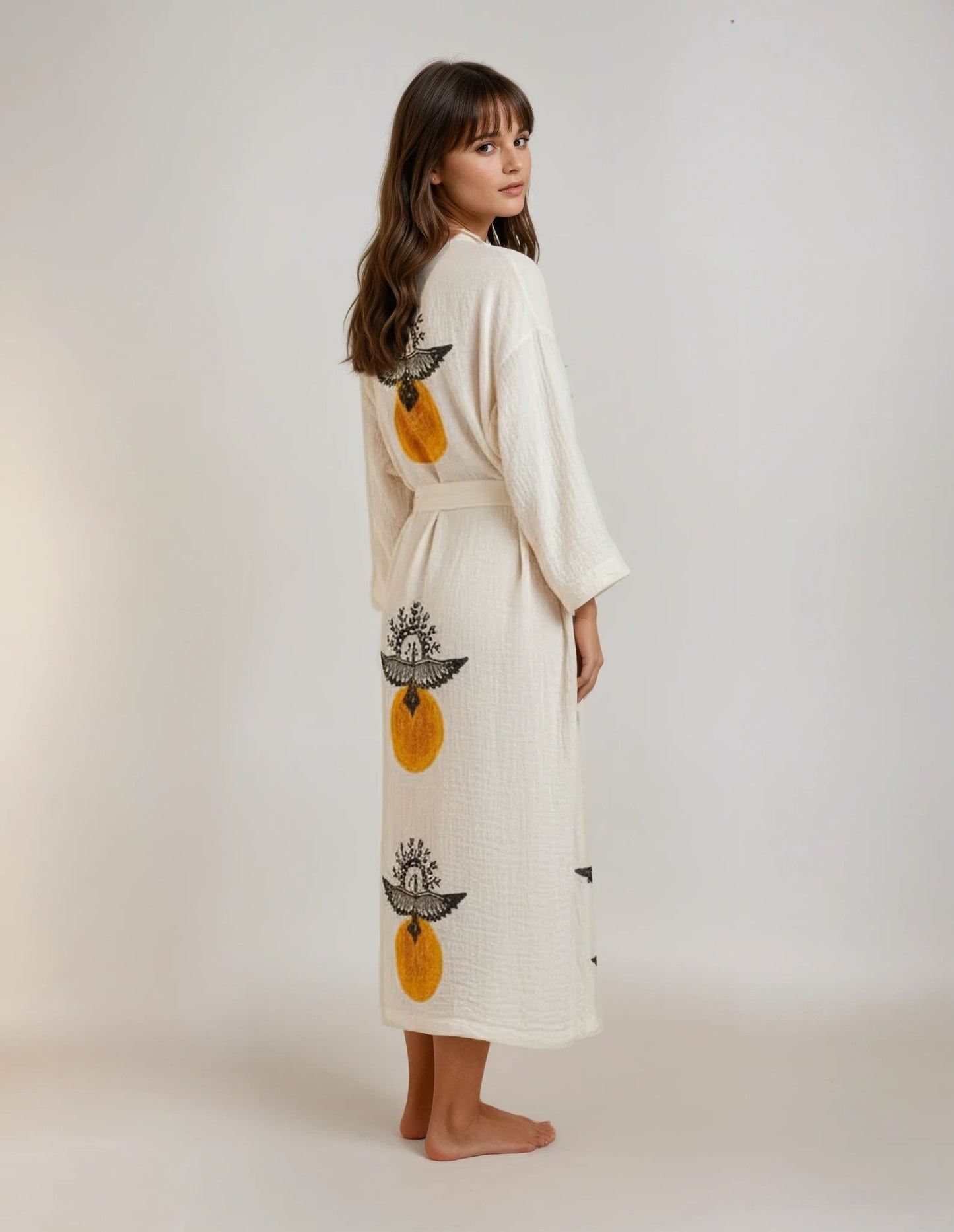 Sol Natural Sun and Eagle Handmade Cotton Kimono Robe