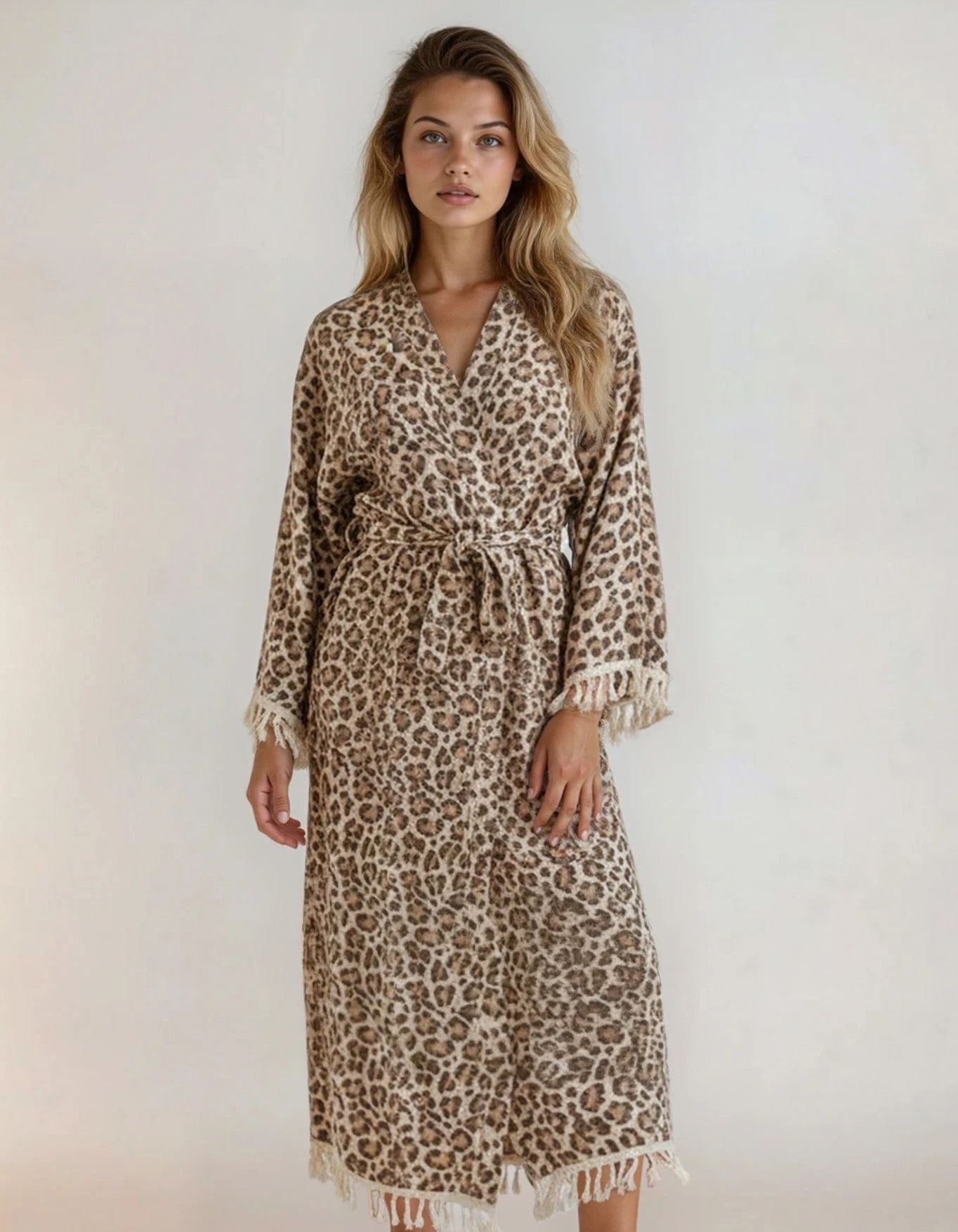 Calista Handwoven Cotton Leopard Jacquard Kimono Robe