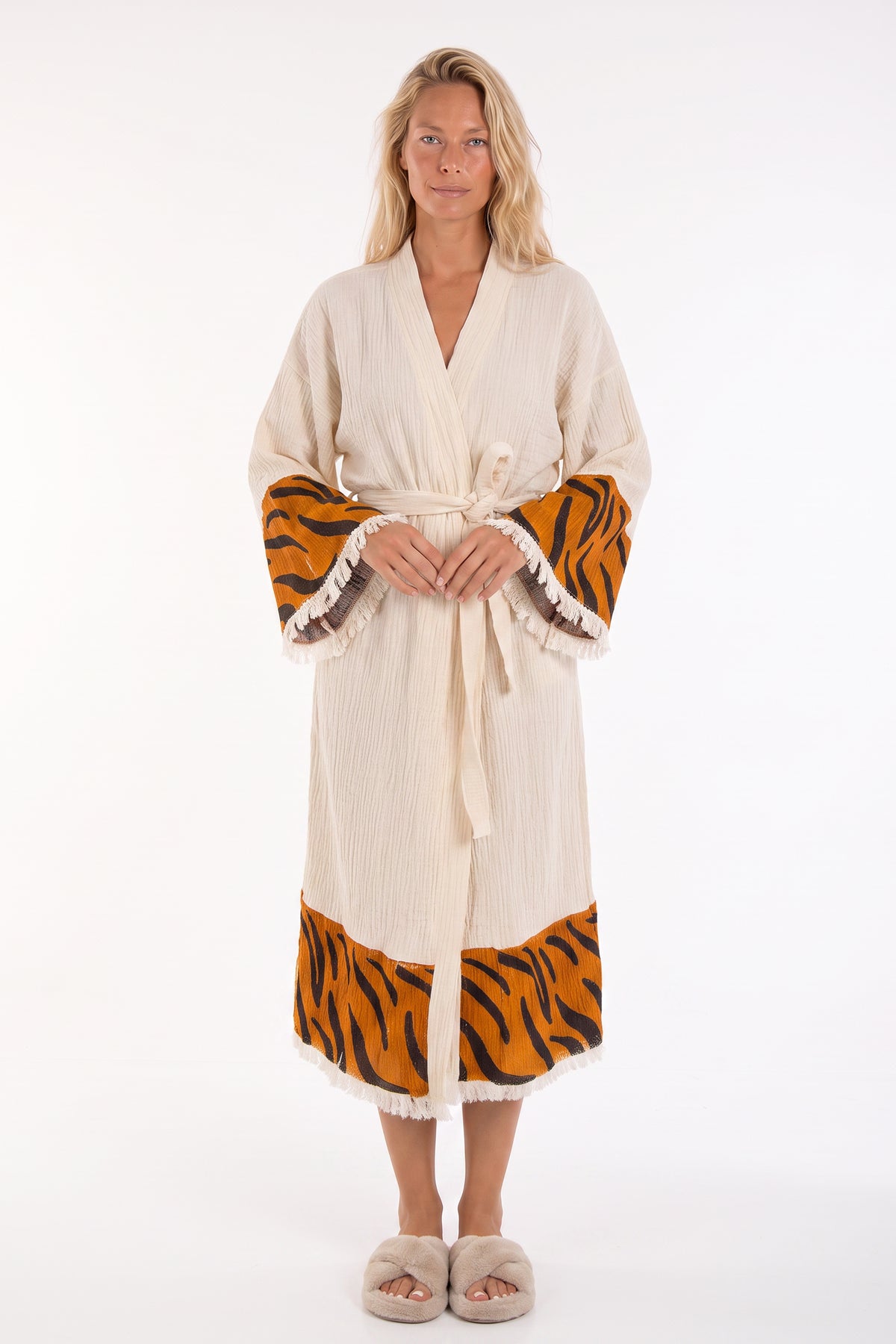 Sahara Leopard Printed Fringed  Festival Robe