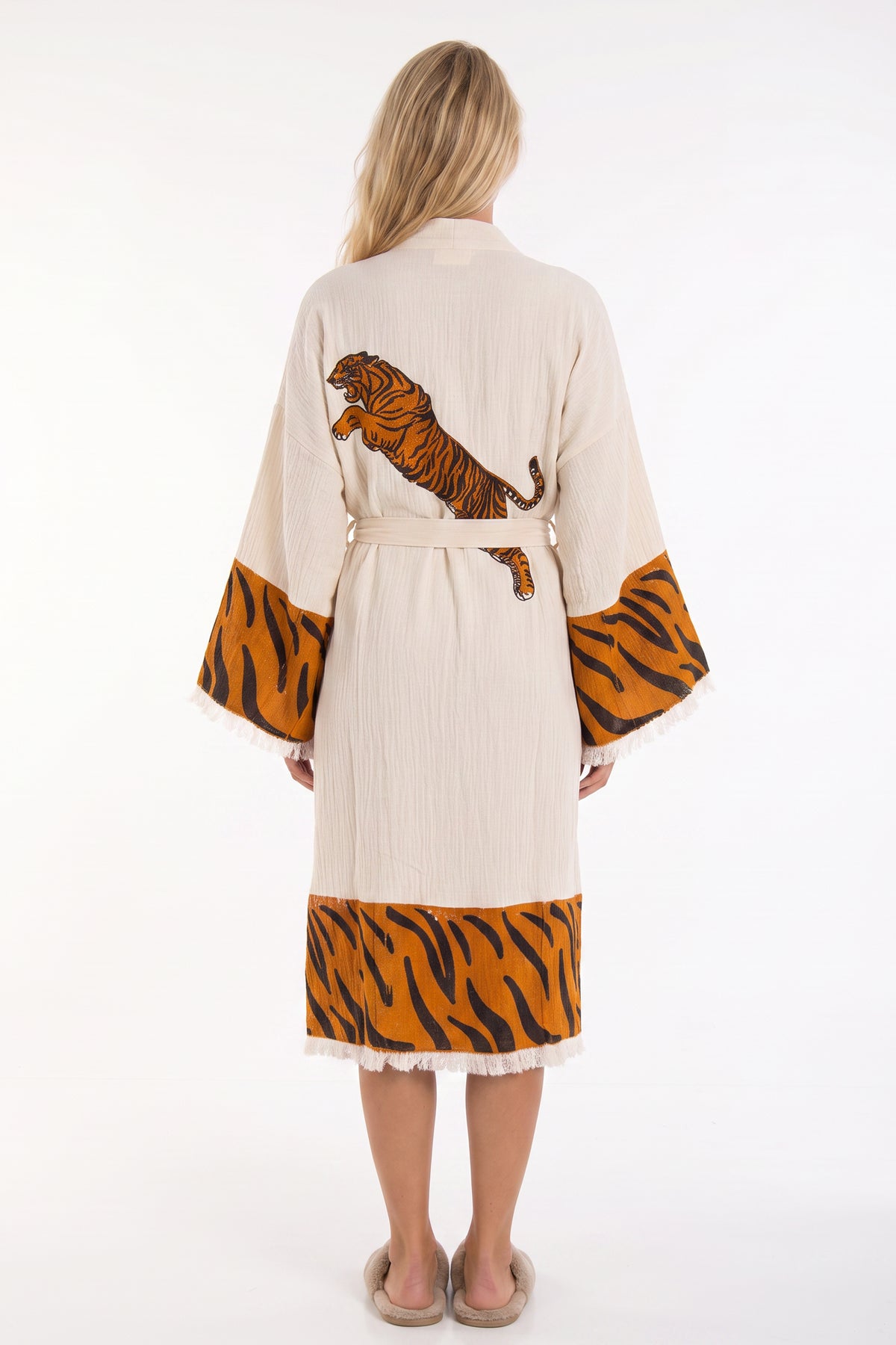 Sahara Leopard Printed Fringed  Festival Robe