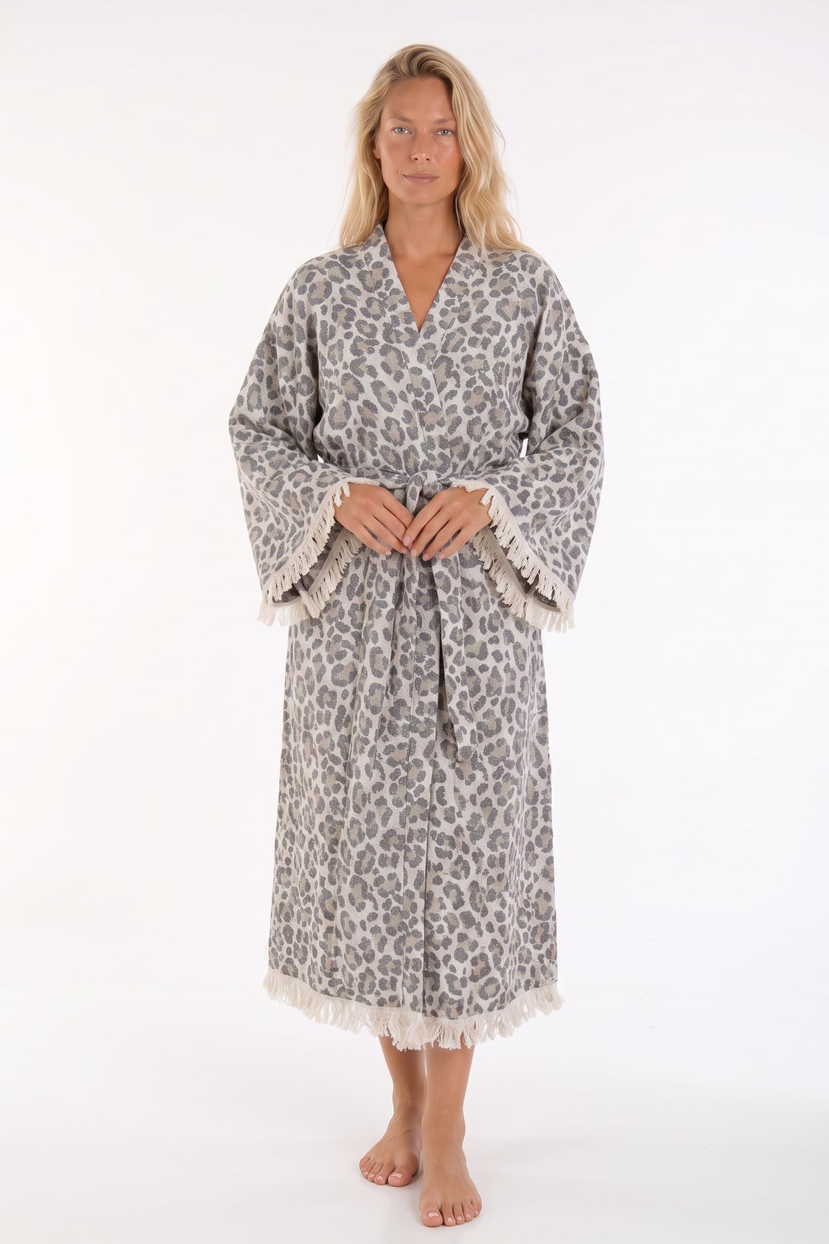 Calista Handwoven Jacquard Beach Cover-Up Robe - Leopard