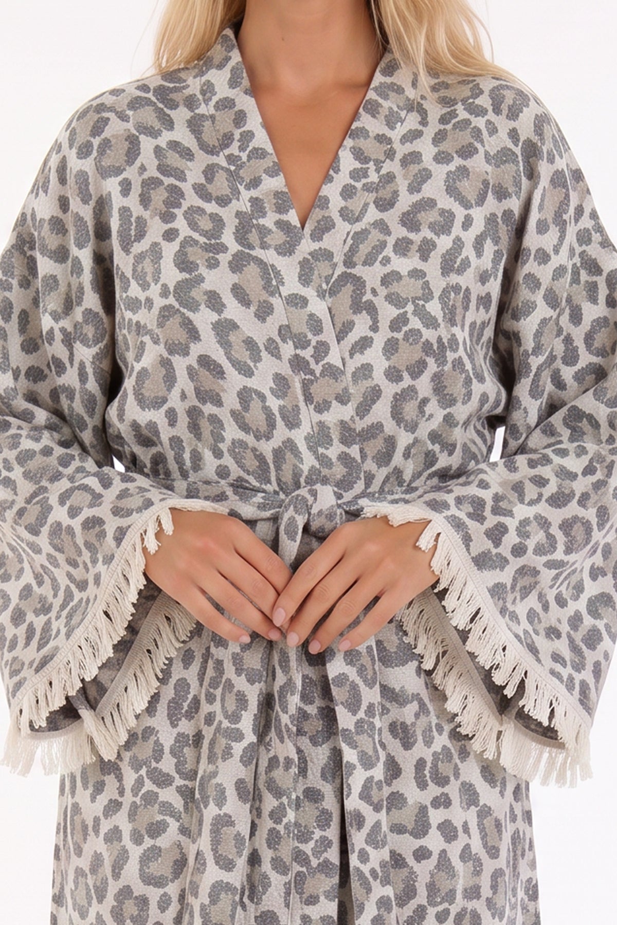 Calista Handwoven Jacquard Beach Cover-Up Robe - Leopard
