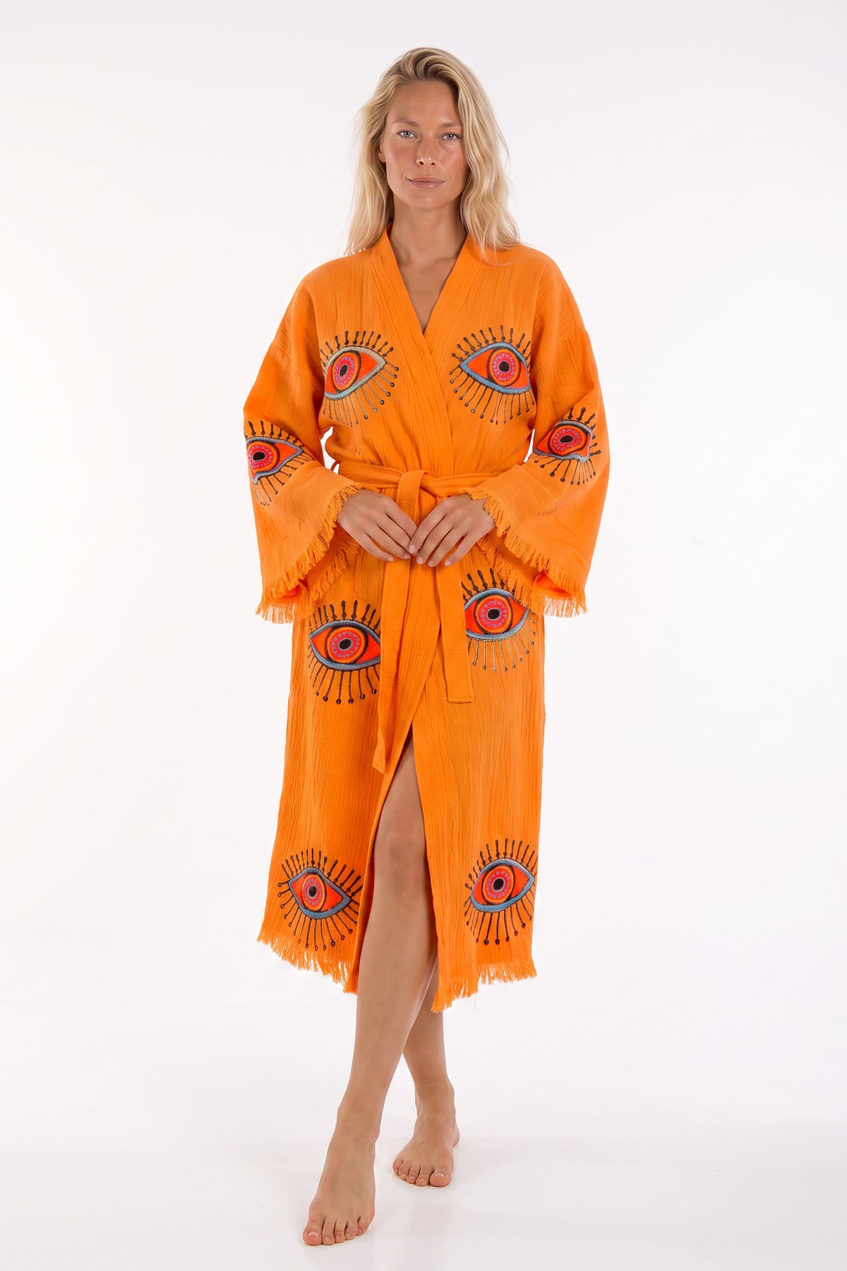 Aria Handmade Muslin Beach Cover-Up Robe – Orange