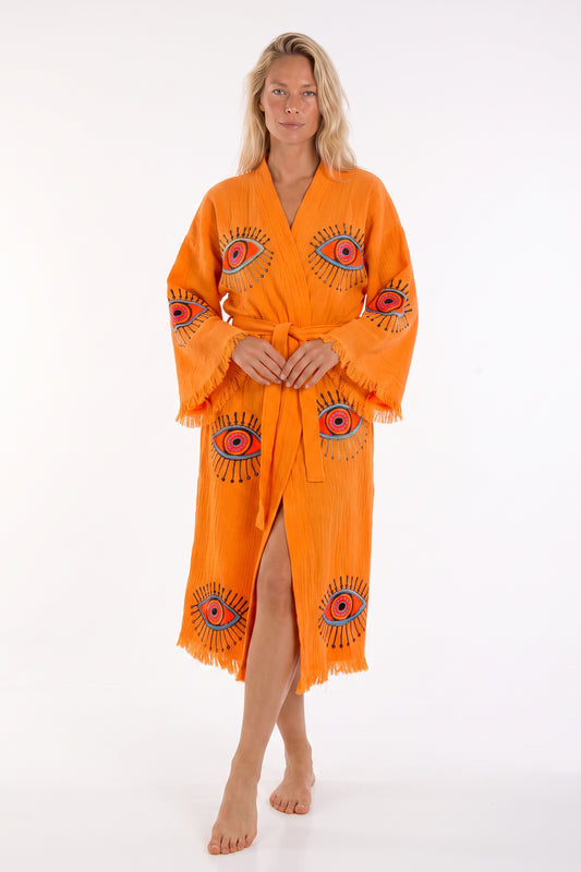 Aria Handmade Muslin Beach Cover-Up Robe – Orange
