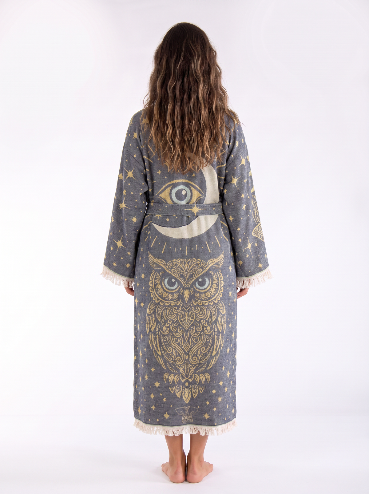 Nyra Handwoven Jacquard Printed Fringed  Festival Robe