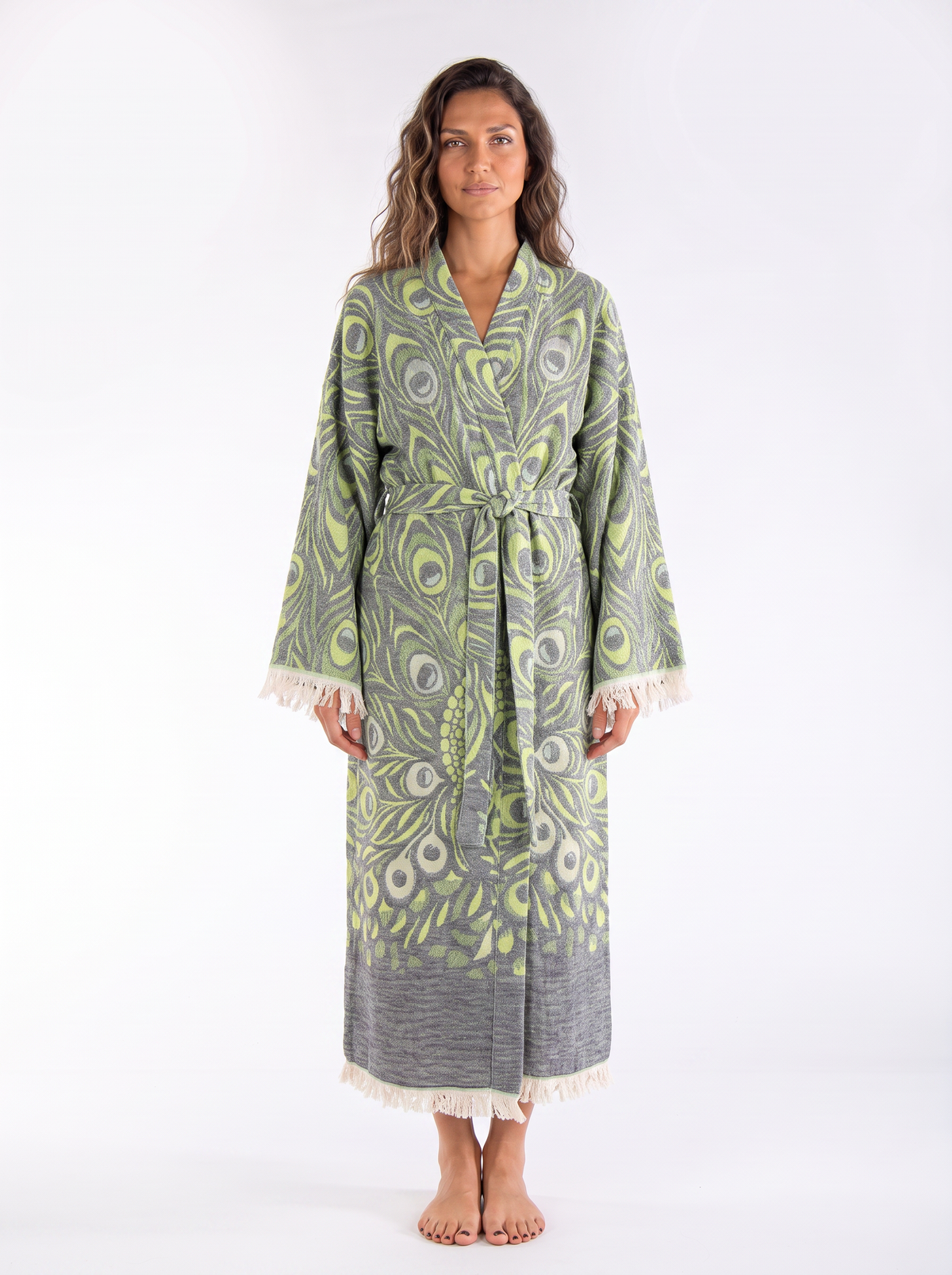 Pia Handwoven Jacquard Printed Fringed  Festival Robe